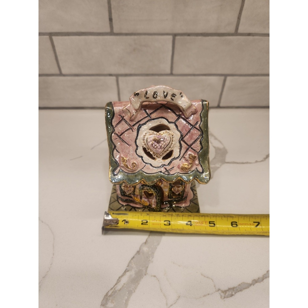 Blue Sky Clayworks "LOVE" Pink Heart Cottage Tea Light House Heather Goldminc - Picture 9 of 10